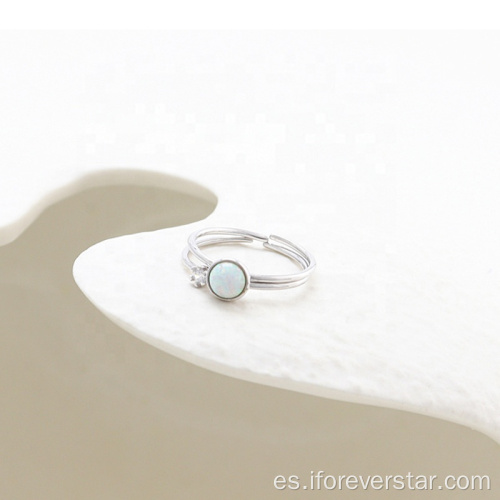 Redondo azul ópalo 925 plateado blanco cz anillos